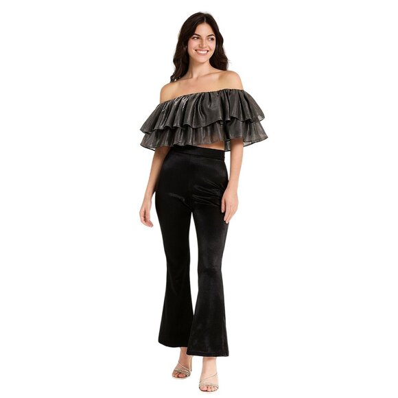 NWT Choosy Small Off-Shoulder Ruffle Crop Top Polyester Spandex Blend - Picture 1 of 13